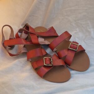 Women's Red Leather Sandals
